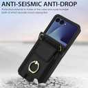 Phone Case for Samsung Galaxy Z Flip 6 5G 2024 Wallet Cover With Ring and Crossbody Wrist Strap Lanyard Credit Card Holder Slot Stand Cell leather Purse ZFlip6 Z6 G Flip6 Women Men Girls Black