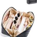 Large Capacity Travel Cosmetic Bag - Portable Makeup Bags for Women Waterproof PU Leather Checkered Makeup Organizer Bag with Dividers and Handle,Toiletry Bag for Cosmetics , Black