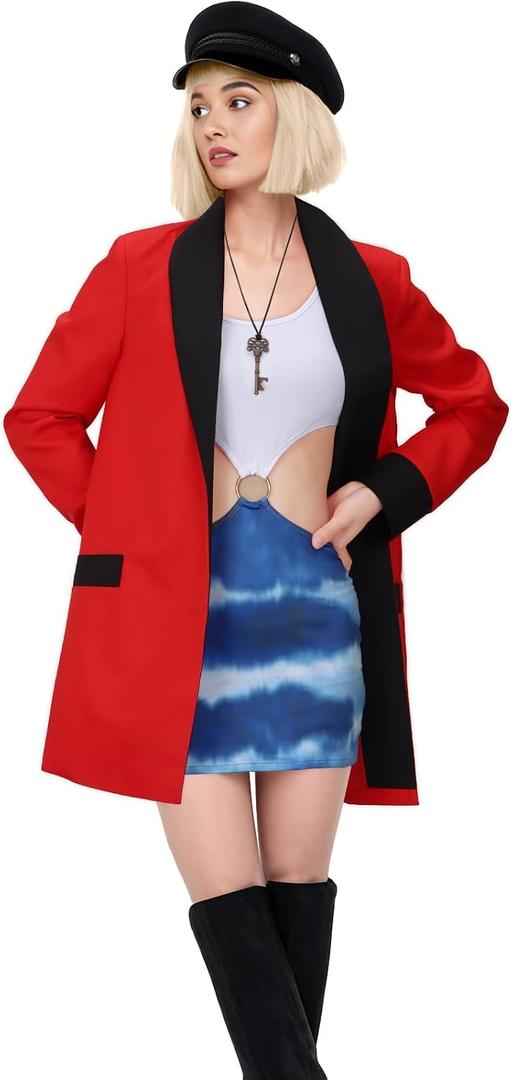 Women Costume Pretty Lady Dress Crop Top Mini Skirt Jacket Hat Outfit for Halloween Movie Cosplay (S)