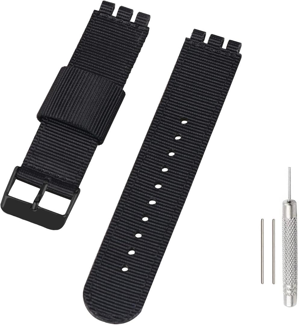 Lijinlan Replacement Nylon Watch Band for Swatch 17mm 19mm 20mm, Soft Woven Nylon Sport Stylish Strap for Swatch Watch Series Accessories (Black)