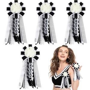 Norme 4 Pcs Mini Homecoming Decoration - 5.9" 2025 Homecoming Mum Flower & Ribbon Hand Accessories Set for Back to School Party Events Favors Supplies(Black)