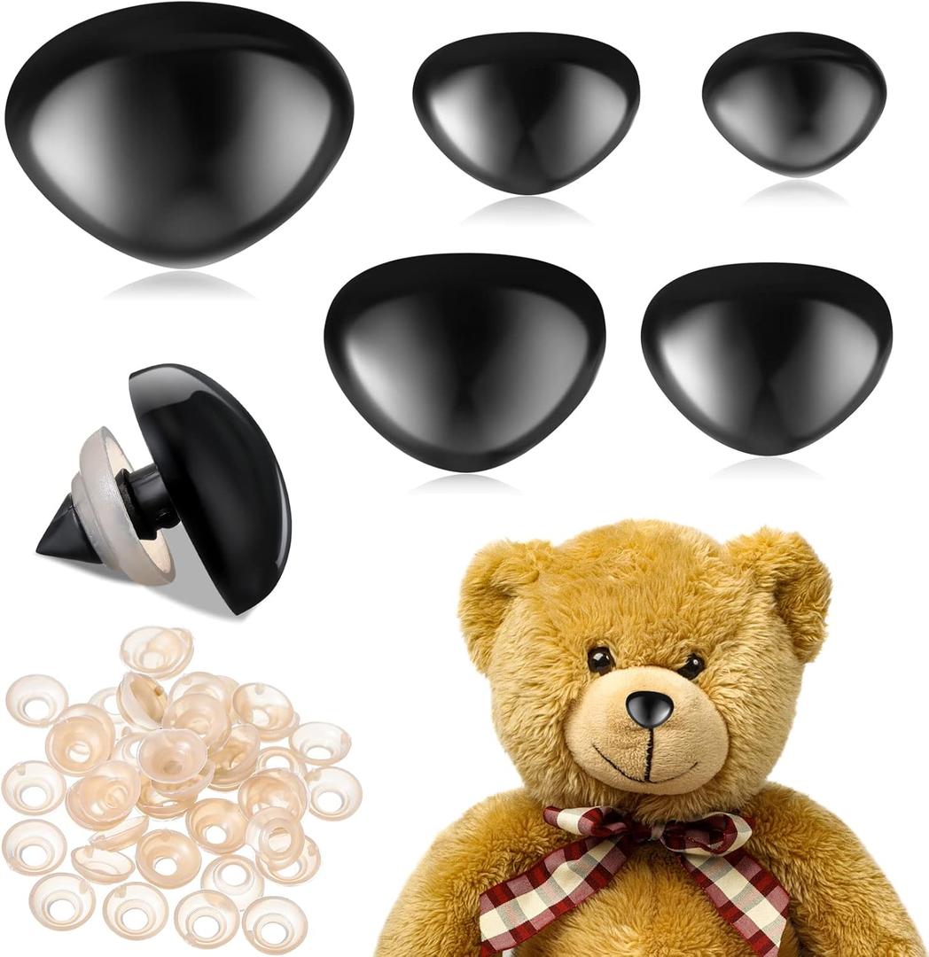 Chengu 100 Pcs Plastic Animal Safety Noses for Crochet Toy Noses with Washers 15 mm, 18 mm, 22, 24, 30, for Craft Doll Puppet Plush Bear Accessories(Black)
