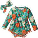 Yccutest Newborn Baby Girl Halloween Outfit Onesie Long Sleeve Cute Pumpkin Romper + Headband Toddler Infant Bodysuit Clothes (0-6 Months, Green)