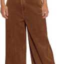 Corduroy High Waisted Wide Leg Pants for Women Dress Pants,Elastic Waist Casual Corduroy Straight Trousers (Brown, S)