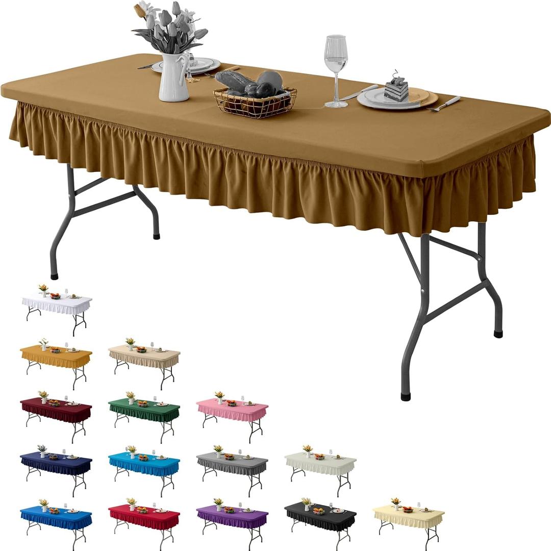 4ft Coffee Stretch Tablecloth for Rectangular Tables - Flared Wrap Design, Waterproof, Wrinkle-Resistant, Washable - Ideal for Weddings, Parties, Banquets & Table Protection (48" x 24" (Rectangular))