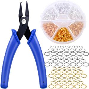 Split Rings for Jewelry Making, Caffox 700pcs Small Split Ring with Split Ring Pliers, Double Closed Jump Rings Craft Jump Loops Opener for Necklaces and Bracelets