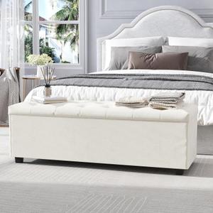 Apicizon Storage Ottoman Bench, Ottoman with Storage for Bedroom, 46" End of Storage Bench with a Robust Steel Frame, for Entryway, Living Room, Off-White
