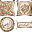 bilin gaier Throw Pillow Covers Pack of 4,Brown Cozy Velvet Farmhouse with Birds and Floral Pattern Pillowcases,Decoration Square Round Lumbar Pillows Cushion Covers for Couch Sofa Bed Car Chair