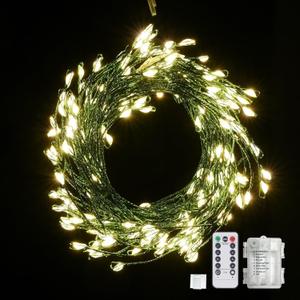 Battery Operated Fairy Lights With Remote - 200 LED Christmas Twinkle Lights With Timer, 16Ft Green Wire, Waterproof String Light for Bedroom, Garland, Outdoor Tree, Wreath - Battery Power