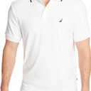 Nautica Men's Classic Fit Short Sleeve Dual Tipped Collar Polo Shirt (Large, Bright White)