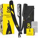 The Beard Club Straight Razor for Men - Navajas Para Barbero - Barber Straight Edge Razor Kit - Premium Single Derby Blade Cutthroat With 10 Replaceable Stainless Steel Blades & Leather Case