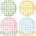 64 Pcs Gingham Dessert Paper Plates Set - 9 Inch 4 Color(Red/Blue/Green/Yellow) Disposable Round Paper Plate - Disposable Gingham Party Supplies - For Picnic Wedding Birthday