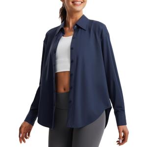 Libin Women's Sun Protection Shirts Long Sleeve UPF50+ Button Down Shirt Quick Dry Swim Beach Cover Up for Hiking Safari Navy 2XL
