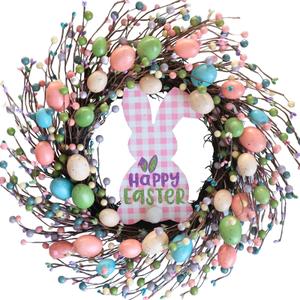 Easter Wreath for Front Door, 18 inch Eggs Wreath with Happy Easter Sign, Spring Wreath for Front Door Wall Window Easter Decor