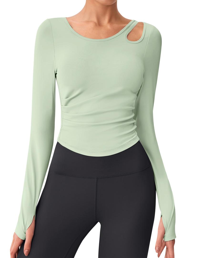 BMJL Womens Workout Tops Built in Bra Long Sleeve T Shirt Yoga Gym Clothes (M)