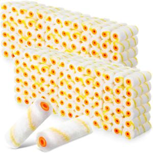 Leumoi 500 Pcs 4 Inch Paint Roller Mini Rollers Covers 1/2" Nap Microfiber Roll Covers Bulk, Small Home Repair Tools Refills House Painting Supplies Household for DIY(Yellow)