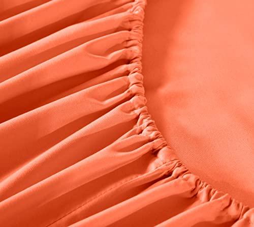 New Fitted Sheet - Super Soft, Solid Lightwight Comfortable Bedding- 16" Deep Pockets Fully Elastic Shrink, Tear & Fade Resistant Easy Care - Long Lasting - Bottom Bed Sheet Only (Orange, Twin)