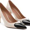 Coutgo Womens Closed Pointed Toe Pumps Heart Stiletto High Heels Wedding Bride Dress Shoes, Beige, Size 8