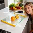 Glass Cutting Board with Silicone Grip, 80% Stronger Shatter Resistance and Slip Resistance,No Scratches/Microplastic-Free,Dishwasher Safe, Non Toxic Cutting Board for Kitchen (Yellow-Large)