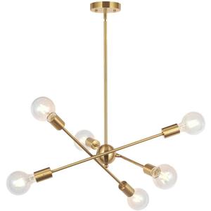 BONLICHT Modern Sputnik Chandelier Lighting 6 Lights Brushed Brass Chandelier Mid Century Pendant Lighting Gold Ceiling Light Fixture for Hallway Bar Kitchen Dining Room