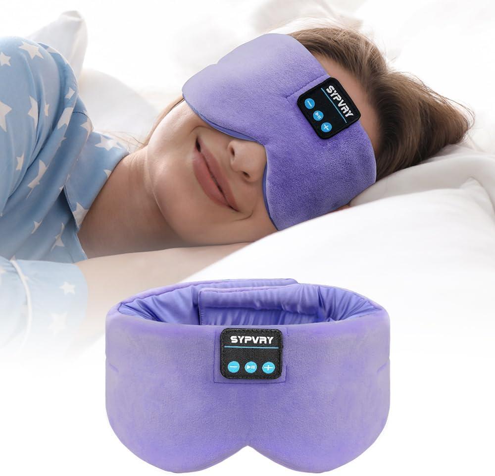 Sleep Mask Bluetooth Headphones Soft Wireless Headband Eye Mask Blackout with Microphone (Lilac)