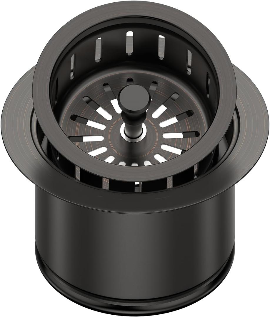 Kitchen Extended Garbage Disposal Flange Strainer Stainless Steel Assembly Kit with Basket Strainer and Drain Stopper for 3 1/2 Inch Standard Sink Drain, Deep Sink Flange for Disposer, ORB Brushed (Bronze)