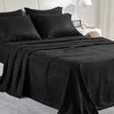 SLEEP ZONE Luxury Embossed Queen Sheets Set, Black Honeycomb Pattern Sheet & Pillowcase Sets 4 Piece - Super Soft, Wrinkle Free, Fade Resistant, Deep Pocket 16" (Black, Queen)