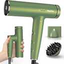 High Speed Plasma Ion Hair Dryer with Diffuser, Professional Blow Dryer 130000 RPM Brushless Motor for Fast Drying,1500W 3Temps/3Speeds Thermo-Control Lightweight Hairdryer for Women Home Travel Salon (Green)