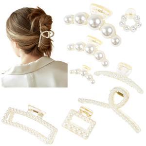 Pearl Hair Accessories for Women - 6PCS Claw Clips for Thick and Thin Hair, Barrettes for Styling and Weddings