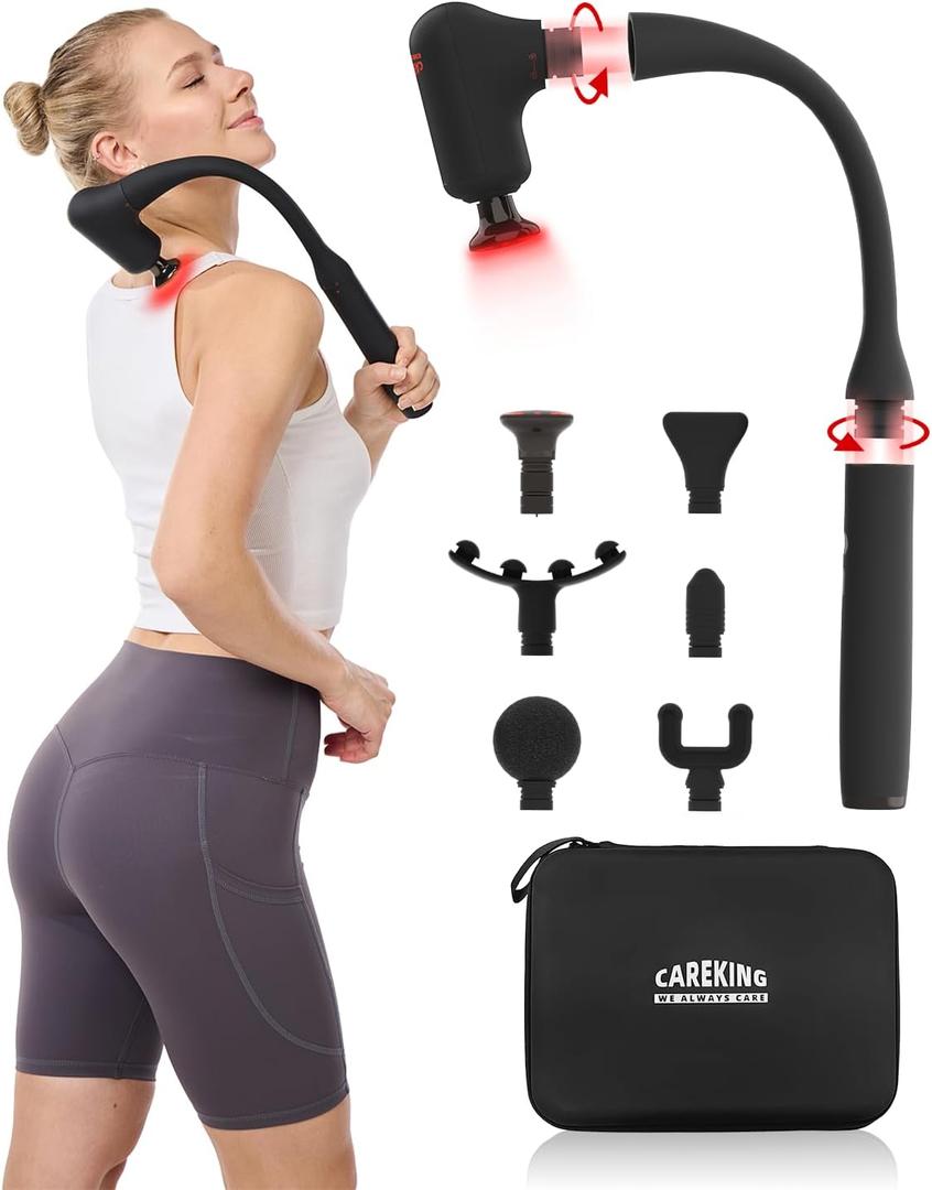 Upgraded 2-in-1 Massage Gun with Heat, Pain Relief Deep Tissue Back and Neck Massager with Extension Handle, Handheld Muscle Massage Gun for Back, Shoulder, Arm,Thigh