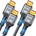 Highwings 8K HDMI Cable 2.1 2-Pack 1FT, Slim 48Gbps High Speed HDMI Braided Cord-4K@120Hz 144Hz 8K@60Hz, HDCP 2.2&2.3, Dynamic HDR,eARC,DTS:X,RTX 3090,Dolby Compatible with Roku TV/HDTV/PS5/Blu-ray (Grey)