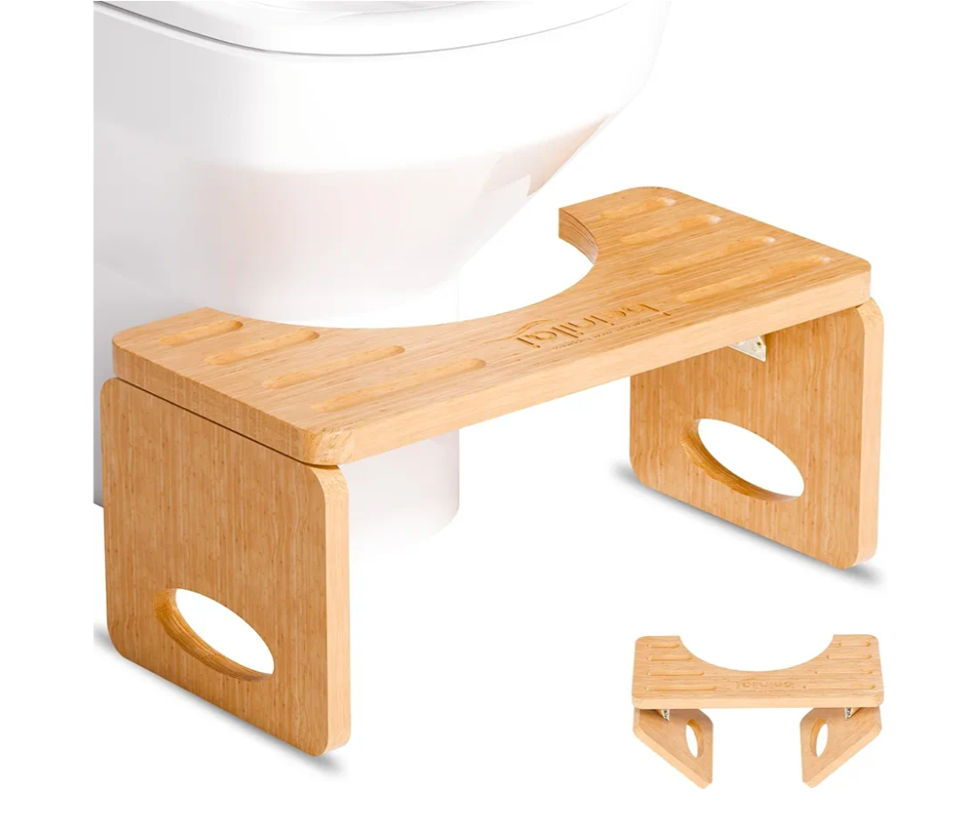 Beinilai Foldable Toilet Stool,7 Inches Poop Stool for Bathroom,Bamboo Toilet Stool Squat Adult,Potty Stool with Anti-Slip Strip