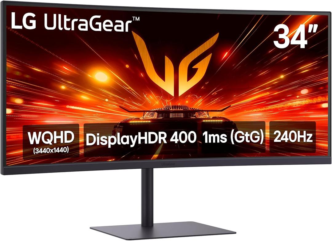 LG 34G630A-B 34-Inch Ultragear WQHD (3440 x 1440) Curved Gaming Monitor, 240Hz, 1ms, FreeSync Premium, DisplayHDR 400, Built-in Speaker, HDMI, DisplayPort, USB Type-C, Tilt/Height/Swivel Stand, Black