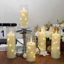 Flameless Candles,with Embedded Star String, Battery Operated Candles Flickering LED Pillar Candles with Remote Control and Timer, Home Decoration Add a Warm and Romantic AtmosphereSet of 7 (Ivory)