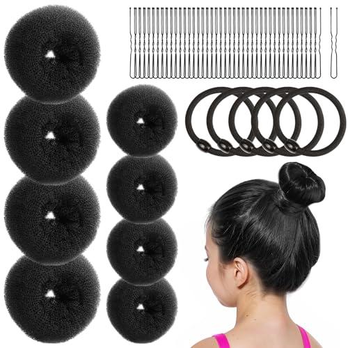 FANDAMEI Hair Bun Makers: Small & Extra Small Donut & Ballet Buns for Kids with Elastic Ties & Pins (Black)