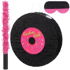 Seenelling Vinyl Record Piata 3D Music Birthday Decoration with a Blindfold and Bat for Kids Girls Boys Gift Holiday Piata Party Baby Shower Supplies