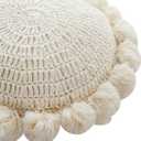 Boho Round Throw Pillow with Cute Handmade Pom Poms Tassels 18 Inch, Decorative Circular Knitted Crochet Cushion for Couch, Sofa, Chair, Bed, Beige