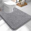 OLANLY Toilet Rugs U-Shaped 24x24, Extra Soft Absorbent Chenille Contour Bathroom Rugs for Toilet, Dry Quickly, Machine Washable, Non-Slip Bath Mat, Grey