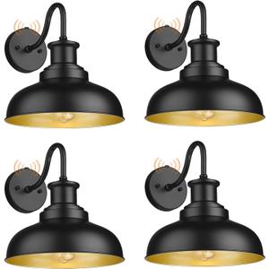 Dusk to Dawn Outdoor Gooseneck Barn Lights Outdoor Wall Sconces Farmhouse Exterior Wall Mount Light Vintage Outside Lighting Fixture Industrial Black Lanterns for Porch Garage Shed Patio, 4 Pack
