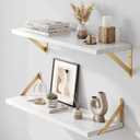Dreamland Wall Mounted Floating Shelves Set of 2, 24x8, White&Gold