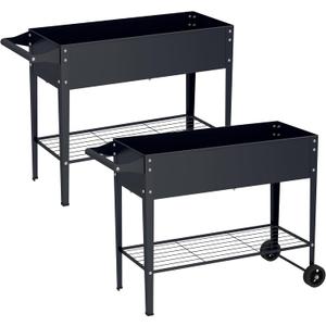 Elevate 2Pcs 32" Tall Raised Garden Bed with Wheel,Planter Box for Backyard,Outdoor Garden, Patio, Balcony, 400lb Capacity,Grey