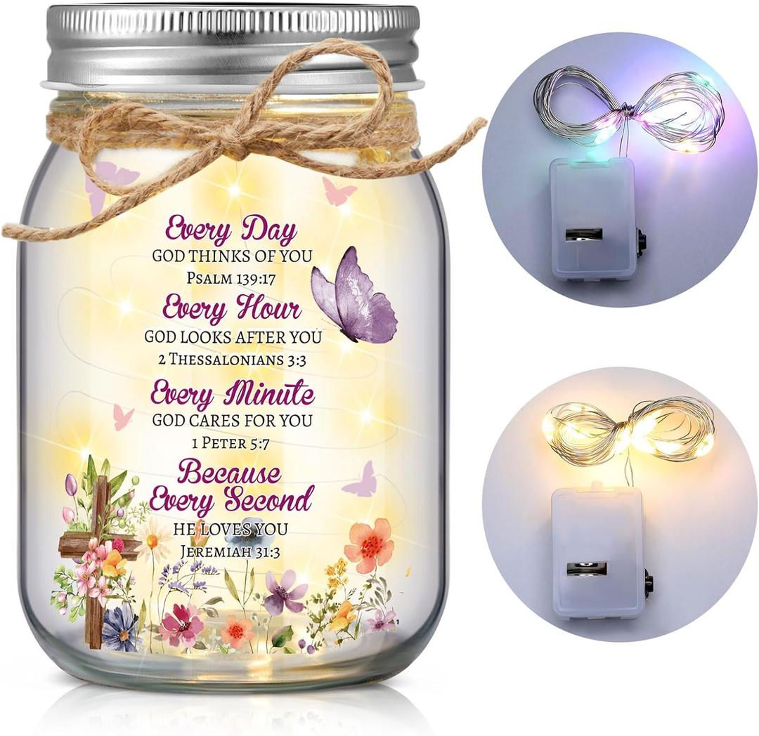 Christian Gift for Women Mason Jar Light Bible Friendship Birthday Gift for Women Friend Lighted Mason Jar with 2 Pcs LED Home Decoration for Bestie BFF Friend(Bible)