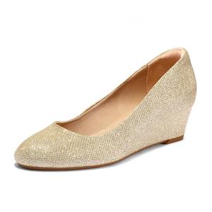 mysoft Women's Wedge Pumps Low Heel Closed Toe 2in Dress Shoes Gold Glitter Size 7 1/2