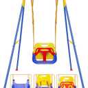 3 in 1 Toddler Swing with Frame, Outdoor Indoor, Baby Swing with Safety Belt for Indoor and Outdoor Use, Foldable Metal Stand & Clear Instructions, Easy to Assemble