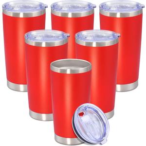 20 oz Tumbler with lid Double Wall Vacuum Insulated Tumblers Stainless Steel Coffee Mug Travel Coffee Tumbler Powder Coated Tumbler Cup Keep Hot&Cold - (Red 6 Pack)