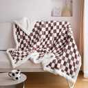 LOMAO Sherpa Throw Blanket Fleece Blanket with Checkered Pattern Soft Thick Blanket for Couch, Bed, Sofa Luxurious Warm and Cozy for All Seasons (Coffee, 51"x63")