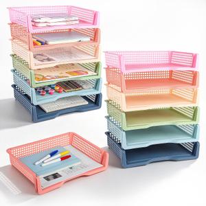 Aneco 12 Pack Turn in Trays Classroom Boho Color Stackable Paper Tray Teachers Desk Organizer Bin for Classroom Teachers Organization Office Home Paper Storage,13.4 x 10.2 x 9 Inch