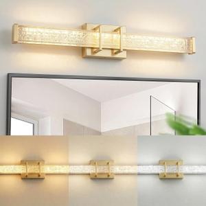 URSOLA 24" Modern LED Bathroom Light Fixtures, Golden 3CCT Dimmable Bathroom Vanity Light Over Mirror, Bathroom Vanity Bath Bar Lights with Crystal Acrylic Shade
