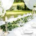 Eucalyptus Garland with White Flowers 4Pack: 5.9Ft Artificial Faux Greenery Vines for Valentine's Day Table Runner Wedding Bedroom Mantle Centerpieces Backdrop Decorations