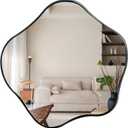 Irregular Wall Mirror, 16" Asymmetrical Shaped Mirror, Wavy Round Mirrors Decorative, Modern Scalloped Mirrors for Living Room Bathroom Bedroom Hallway Entryway Fireplace (Black)